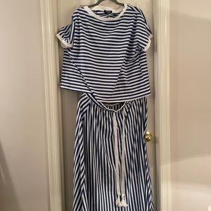 ChicMe Striped Print Casual Top & Skirt Set, XL